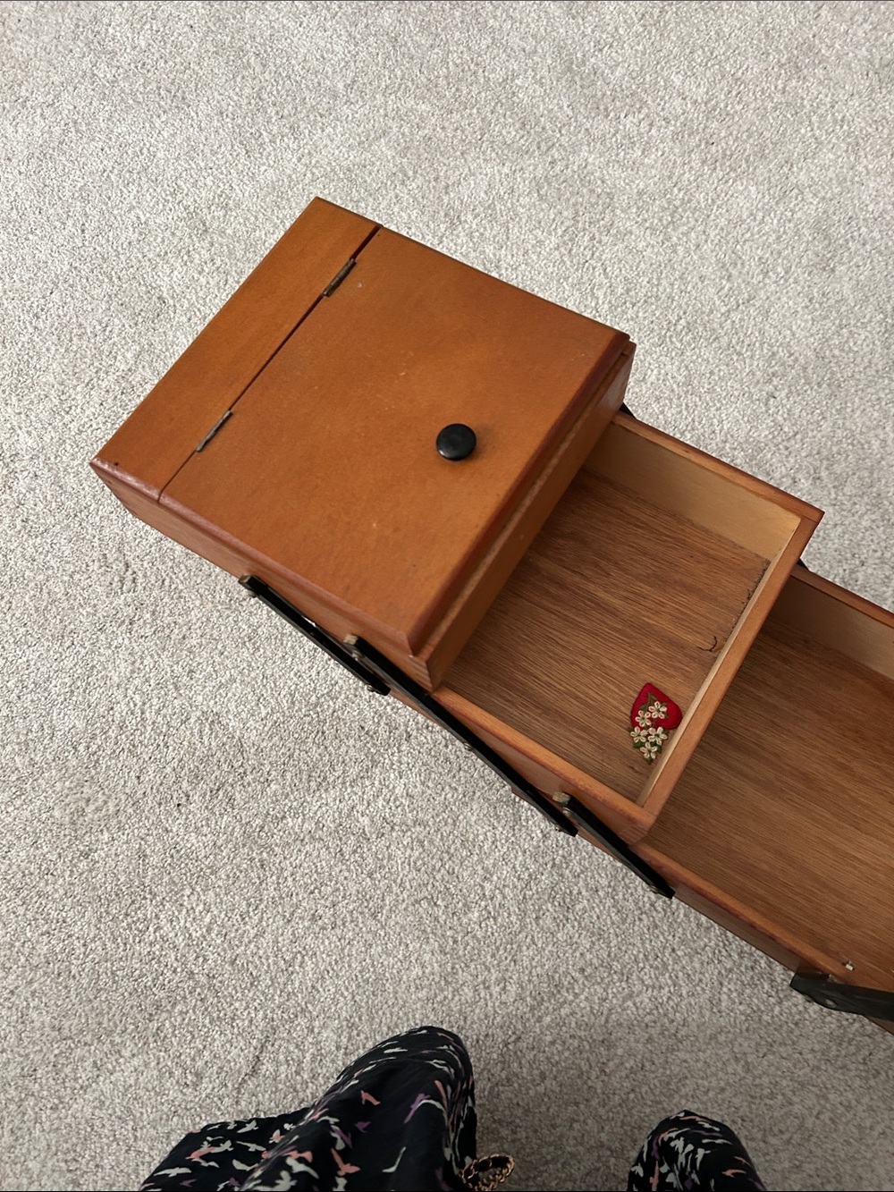 Vintage Wooden Sewing Box with Black Accents and feet. - Picture 7 of 15
